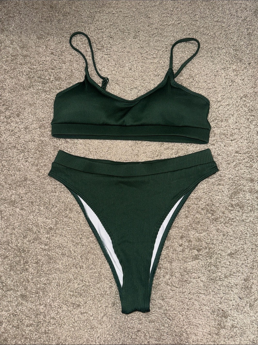 Dark Green Ribbed Bikini Set
